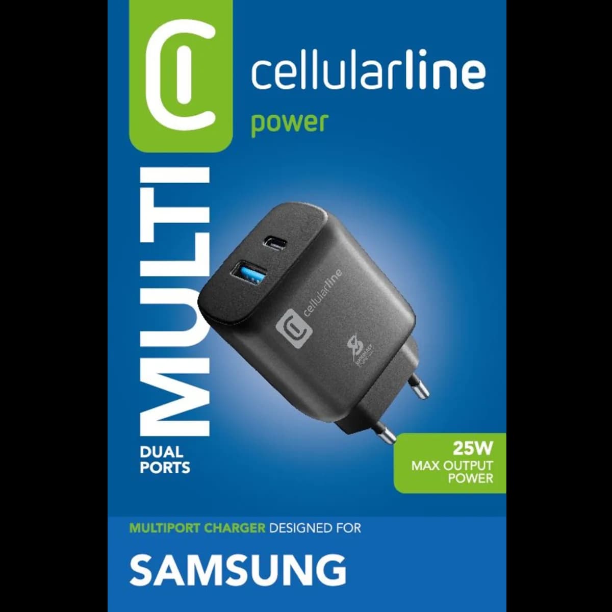 Cellularline 25W PD + USB-C Samsung Şarj Adaptörü Siyah