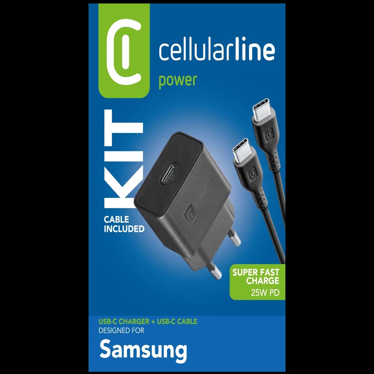 Cellularline 25W Type-C Samsung Seyahat Şarj Seti Siyah