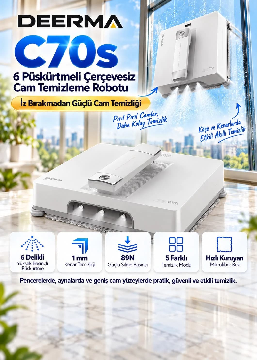 Deerma C70S Çerçevesiz Cam Temizleme Robotu