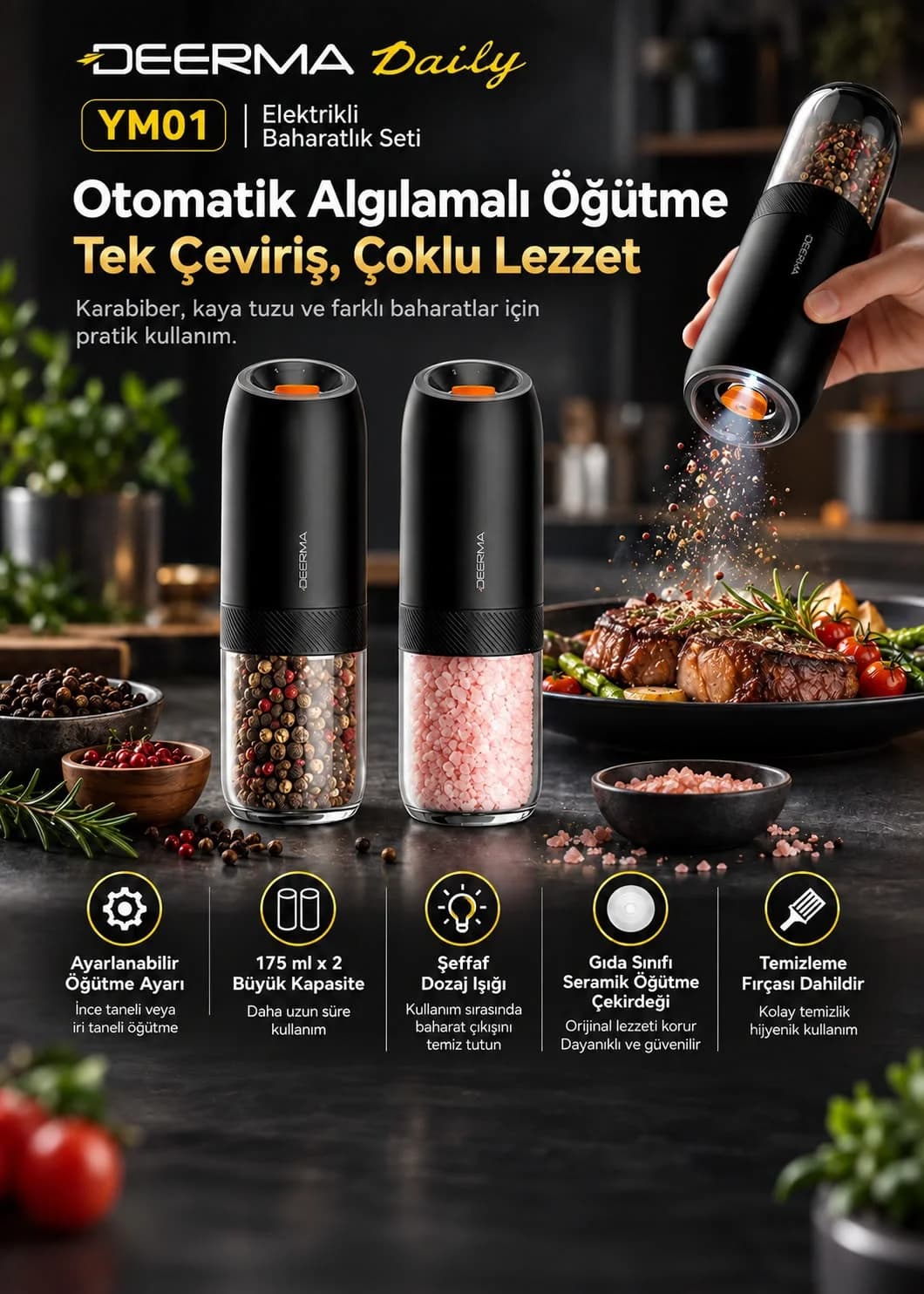 Deerma Daily YM01 Elektrikli Baharatlık Seti